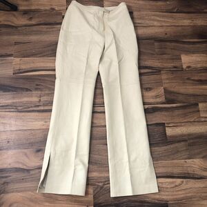 Newport News Vintage Leather Pants Ivory Easy Style Slit Leg Flare Slacks